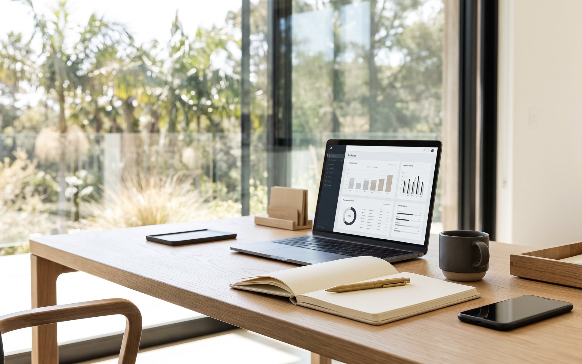 Laptop showing campaign analytics on a bright office desk